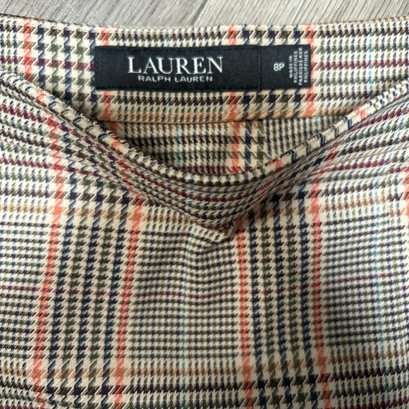 LAUREN Ralph Lauren 22% Wool Pleated A-Line Houndstooth Plaid Skirt Neutral - Picture 3 of 6